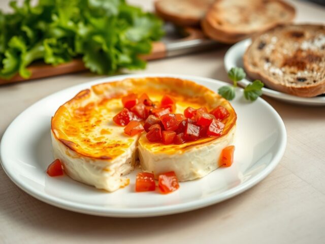 Flan van ricotta-Parmezaan en paprikasalsa met geroosterd brood