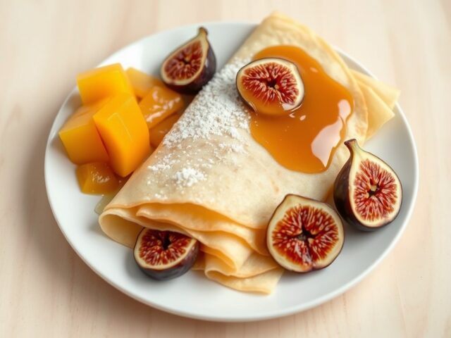 Flensjes met ananascompote en gedroogde vijgen