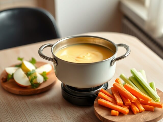 Fondue met hervekaas en fijne groenten