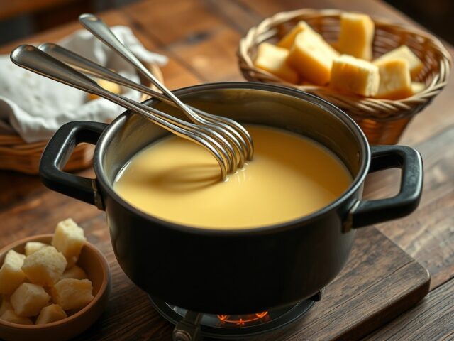 Fondue uit de Savoie met drie soorten kaas