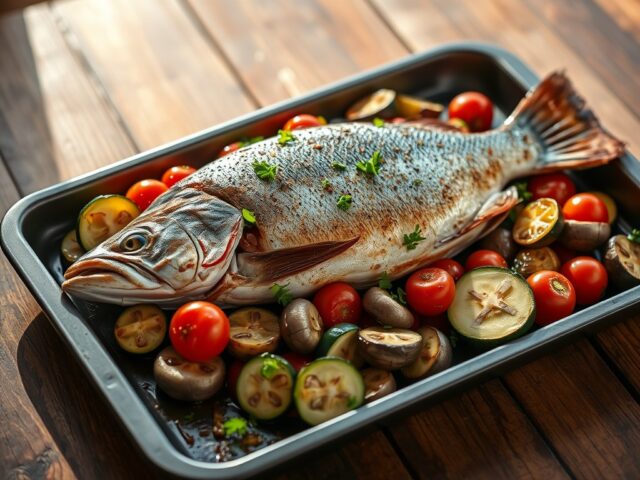 Forel en groenten uit de oven