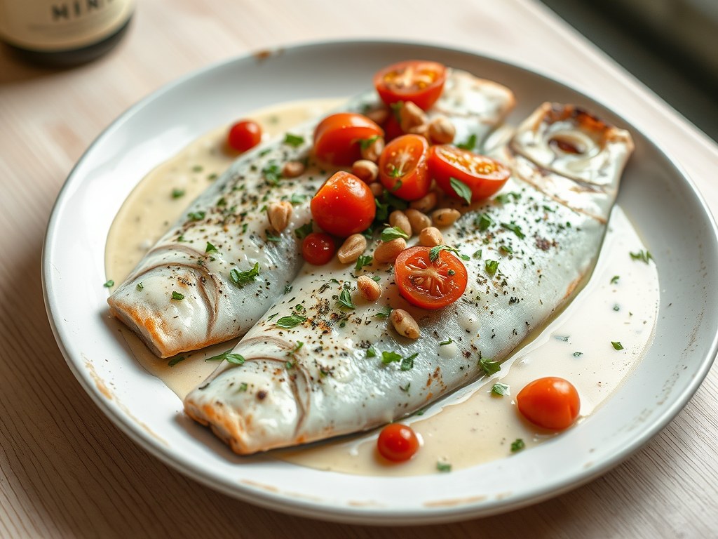 Forel met Riesling uit de oven, AI-gegenereerde illustratie