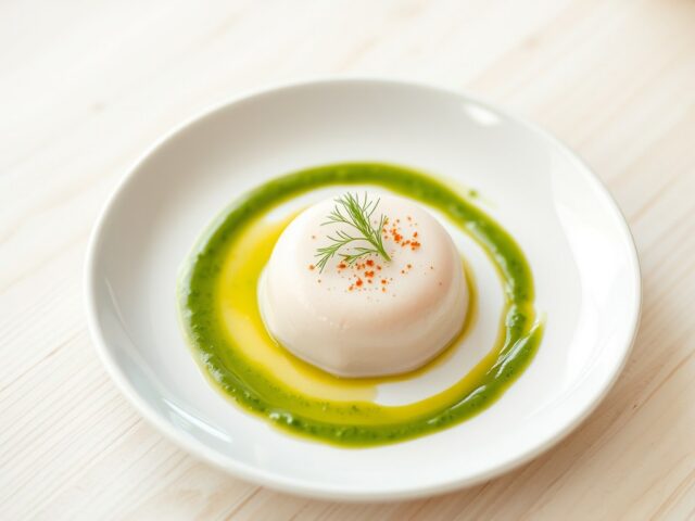 Forelmousse met een coulis van waterkers