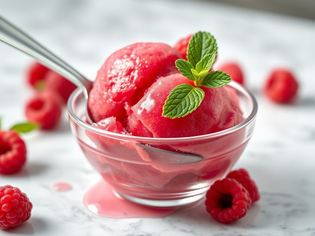 Frambozensorbet, AI-gegenereerde illustratie