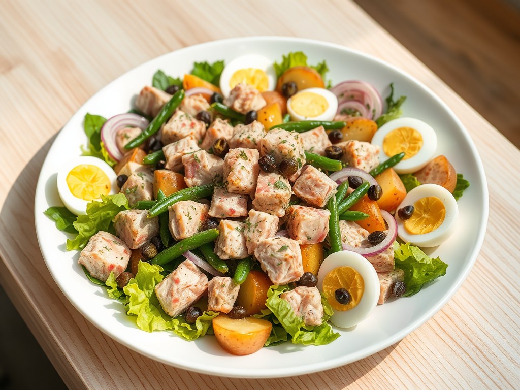 Franse salade Nicoise, AI-gegenereerde illustratie