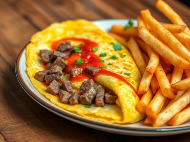 Frikandel-omelet met Vlaamse friet