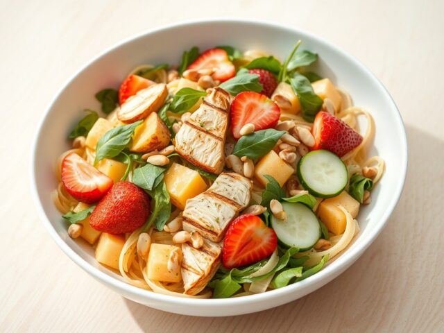 Frisse kip tagliatelle fruit salade