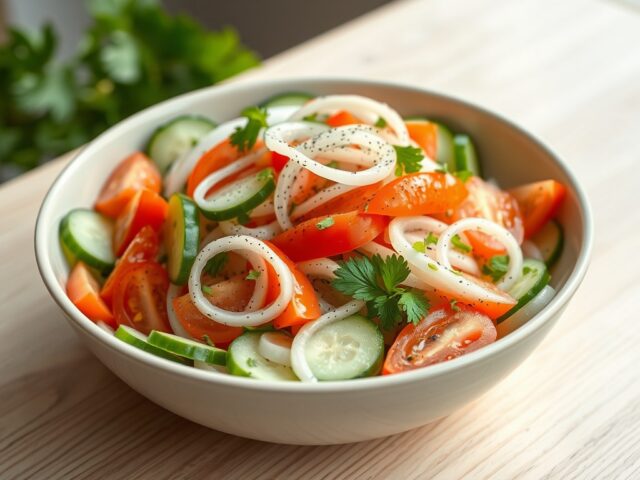 Frisse komkommer- tomaat- ui salade