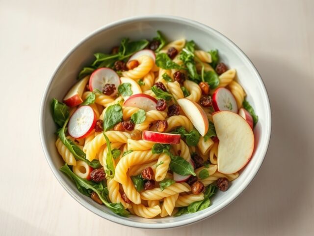 Frisse pastasalade met appel en rucola