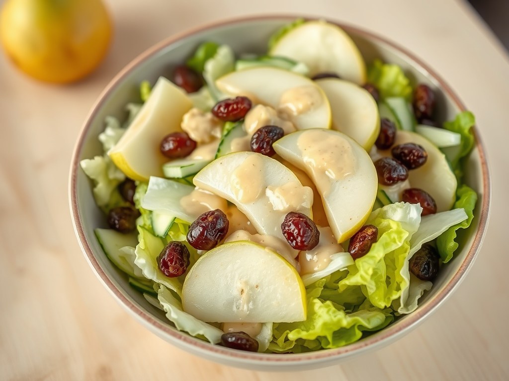 Frisse salade met komkommer en rozijn, AI-gegenereerde illustratie