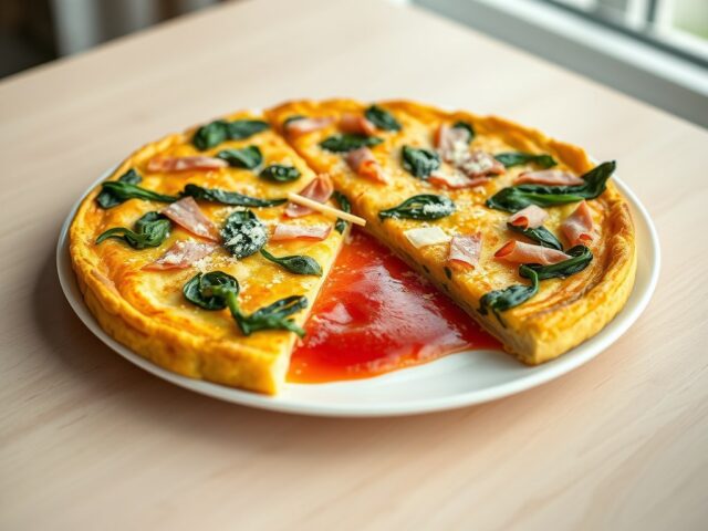Frittata, met spinazie, ham en tomatensaus (zie opm)