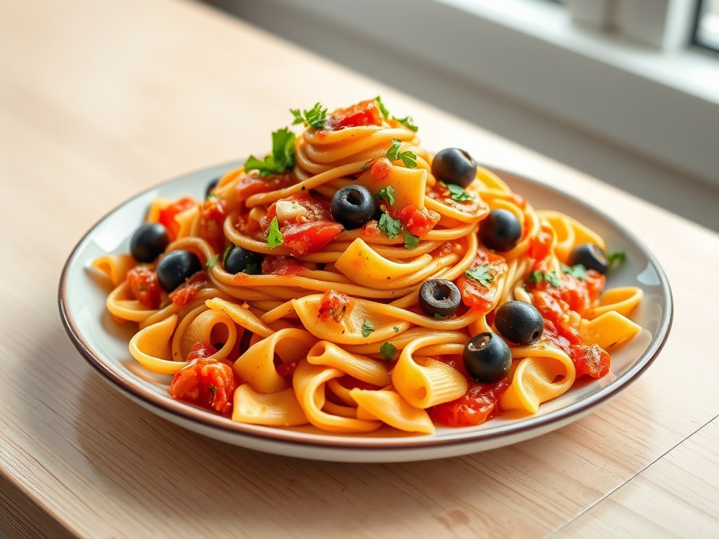 Fusilli met ansjovissaus, AI-gegenereerde illustratie