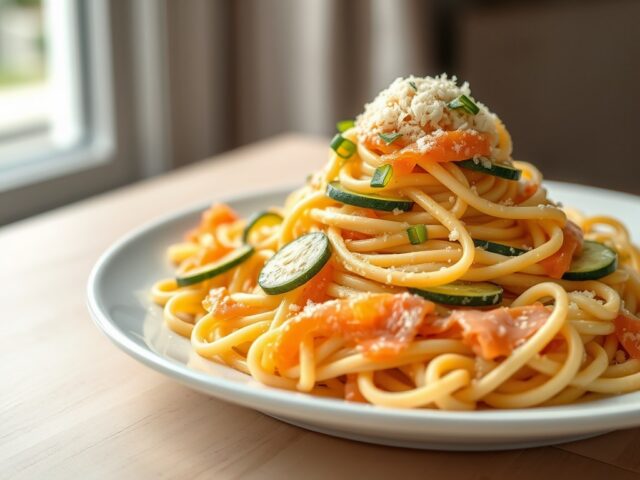 Fusilli met courgette, zalm en citroen