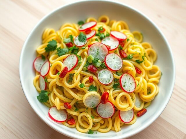 Fusilli met radijsjes en kruidenolie