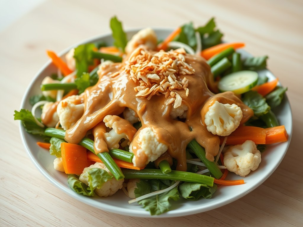 Gado Gado met warme katjangsaus, AI-gegenereerde illustratie