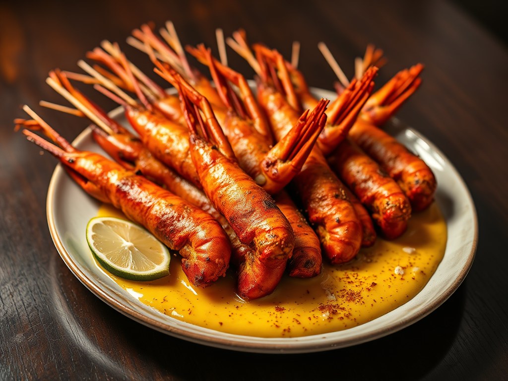 Gamba’s gemarineerd en gegrilld, AI-gegenereerde illustratie
