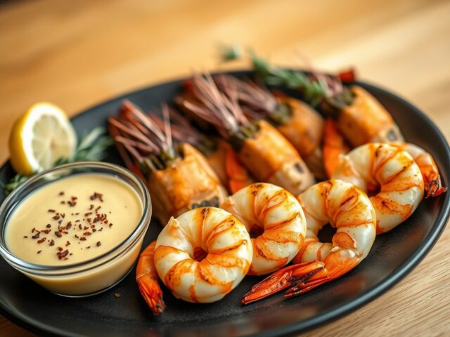 Gamba’s met Knoflook en Dipsaus