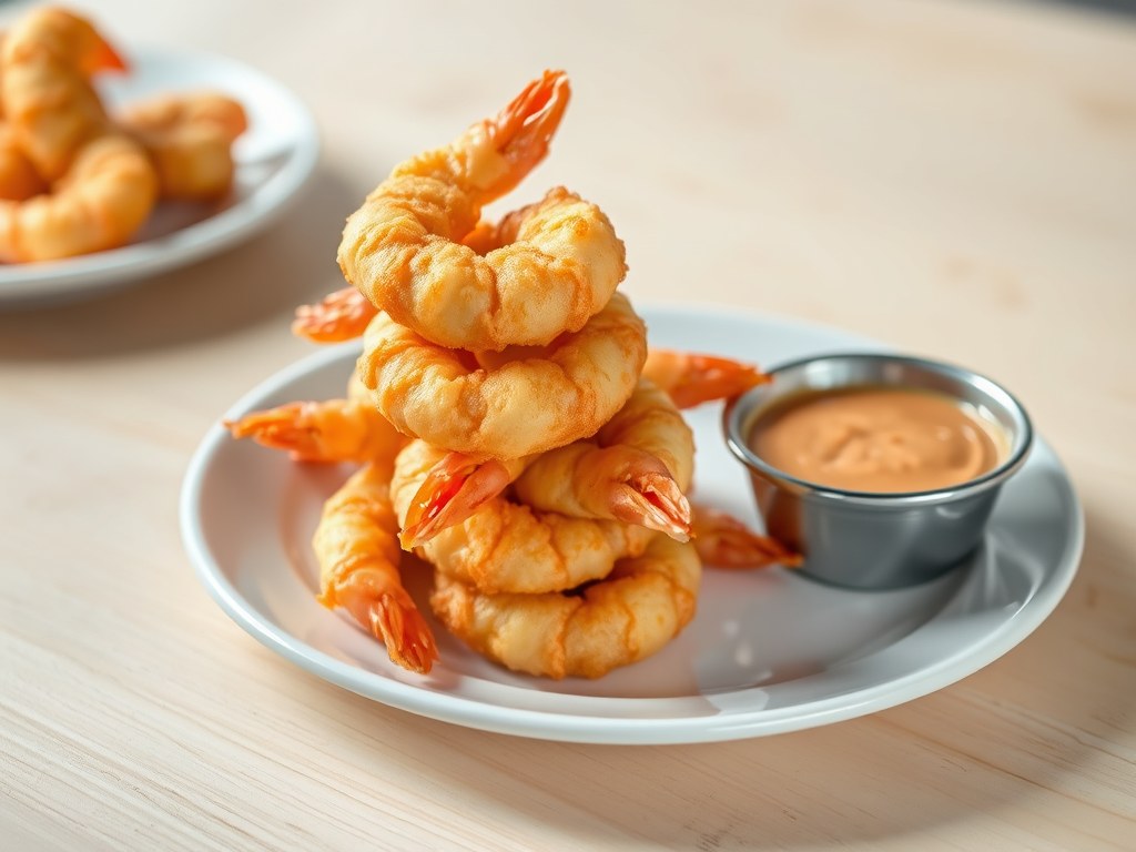 Gamba`s in frituurbeslag, AI-gegenereerde illustratie