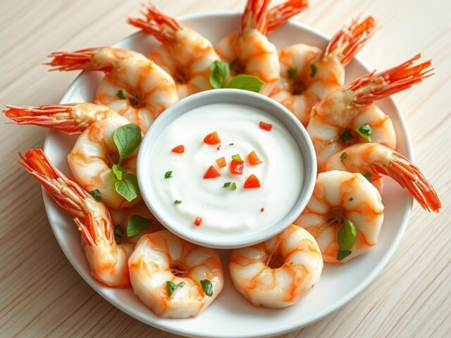 Garnalen (Gekookt en Gemarineerd) met Yoghurt Dip