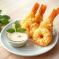 Garnalen in tempura-kruidenbeslag en mayo-sojasaus