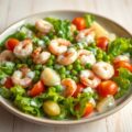 Garnalen-maaltijdsalade met slanke dressing