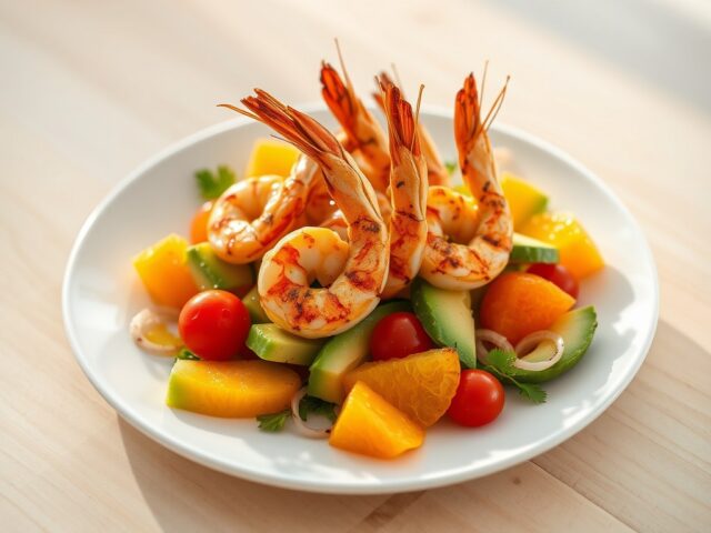 Garnalen met een Avocado-Sinaasappelsalade