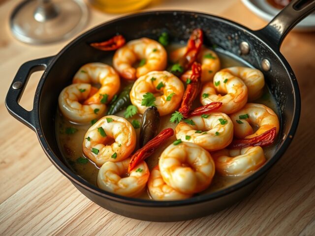 Garnalen met knoflook en witte wijnsaus tapas
