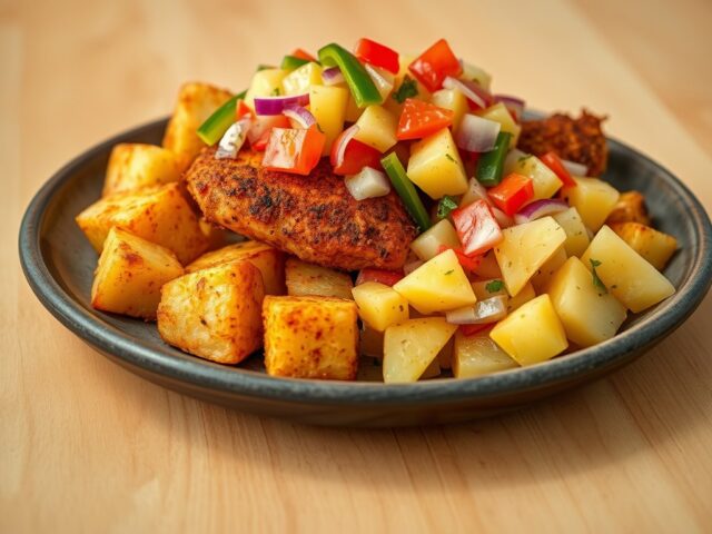 Gebakken cajunaardappelen met kip en ananassalsa