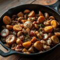 Gebakken champignons met ham en ui