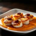 Gebakken Coquilles met Bacon Marmelade en Wortelcrême
