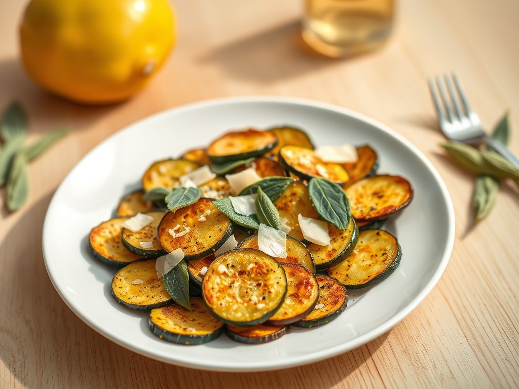 Gebakken courgette in bruine boter (zie opm), AI-gegenereerde illustratie