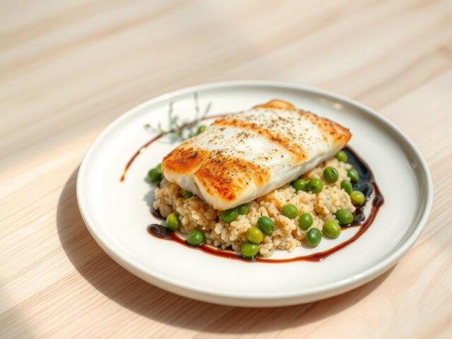 Gebakken griet met pistou-risotto en tuinbonen