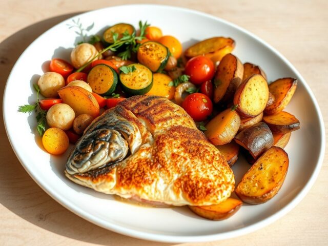 Gebakken koolvis met groente-ratatouille en aardappelen
