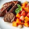 Gebakken ossenhaasstukjes met fruitsalade