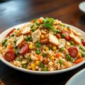 Gebakken RIJST met Crab en Chinese Worstjes