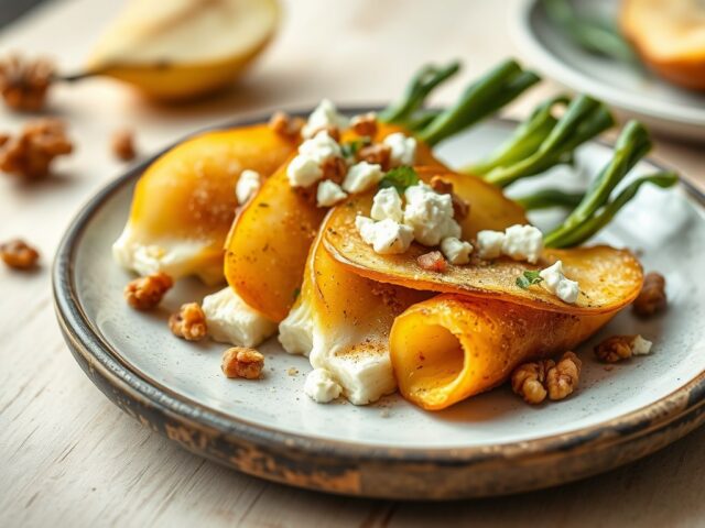 Gebakken witlof met peer, walnoot en gorgonzola