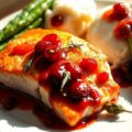 Gebakken zalm met cranberry-tijmrub