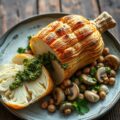 Gebraden knolselderij met salsa verde en paddenstoelenkaas