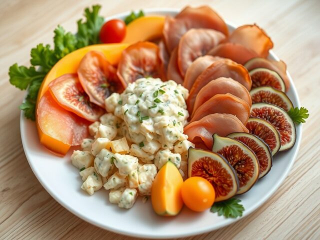 Gedroogde livarham met aardappelsalade verse vijge