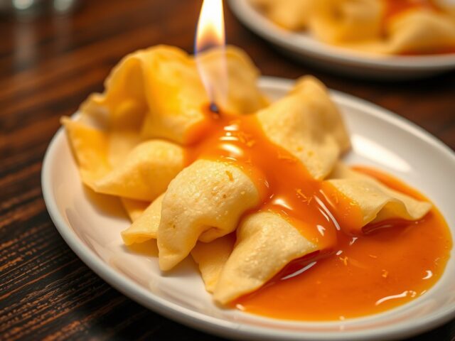 Geflambeerde flensjes met sinaasappelsaus