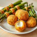 Gefrituurde Boursin balletjes met groene asperges