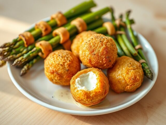 Gefrituurde Boursin balletjes met groene asperges