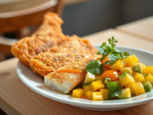 Gefrituurde heilbot met mangosalade