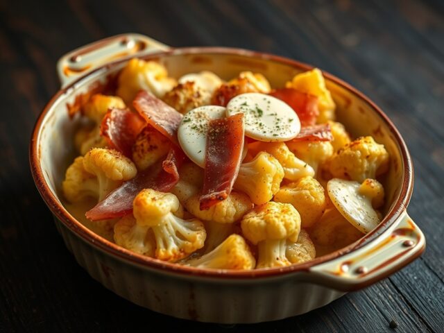 Gegratineerde bloemkool met ham en kaas