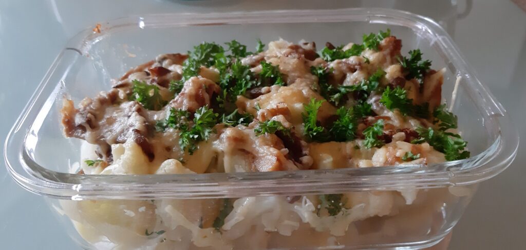 Gegratineerde bloemkool met oesterzwammen en gorgonzola