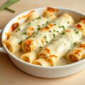 Gegratineerde cannelloni met prei en kip