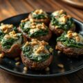 Gegratineerde champignons met spinazie
