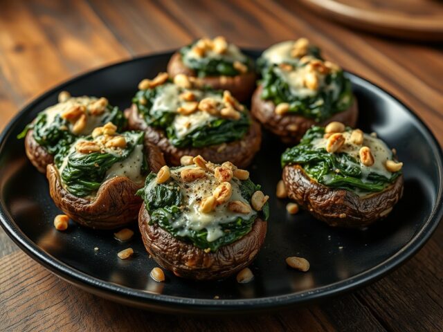 Gegratineerde champignons met spinazie