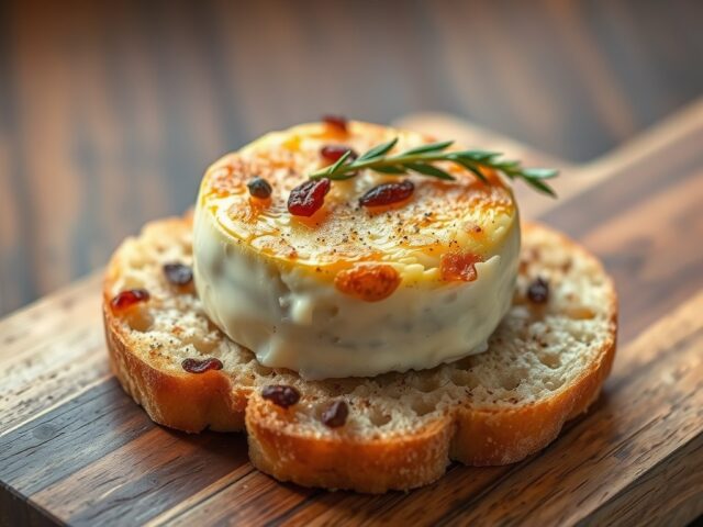 Gegratineerde geitenkaas op suikerbrood