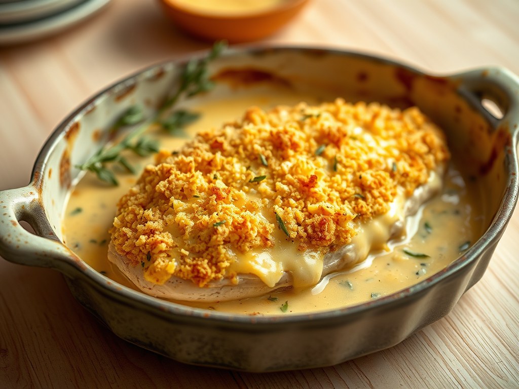 Gegratineerde kipfilet, AI-gegenereerde illustratie